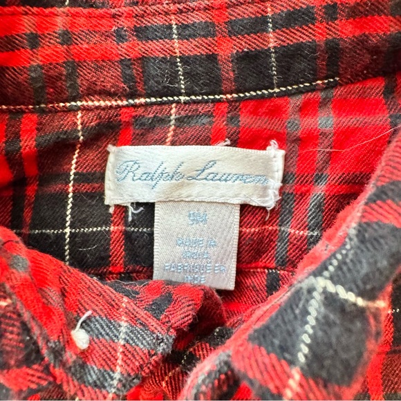 Ralph Lauren baby girl holiday flannel cotton buffalo check black red button tie - Picture 4 of 6
